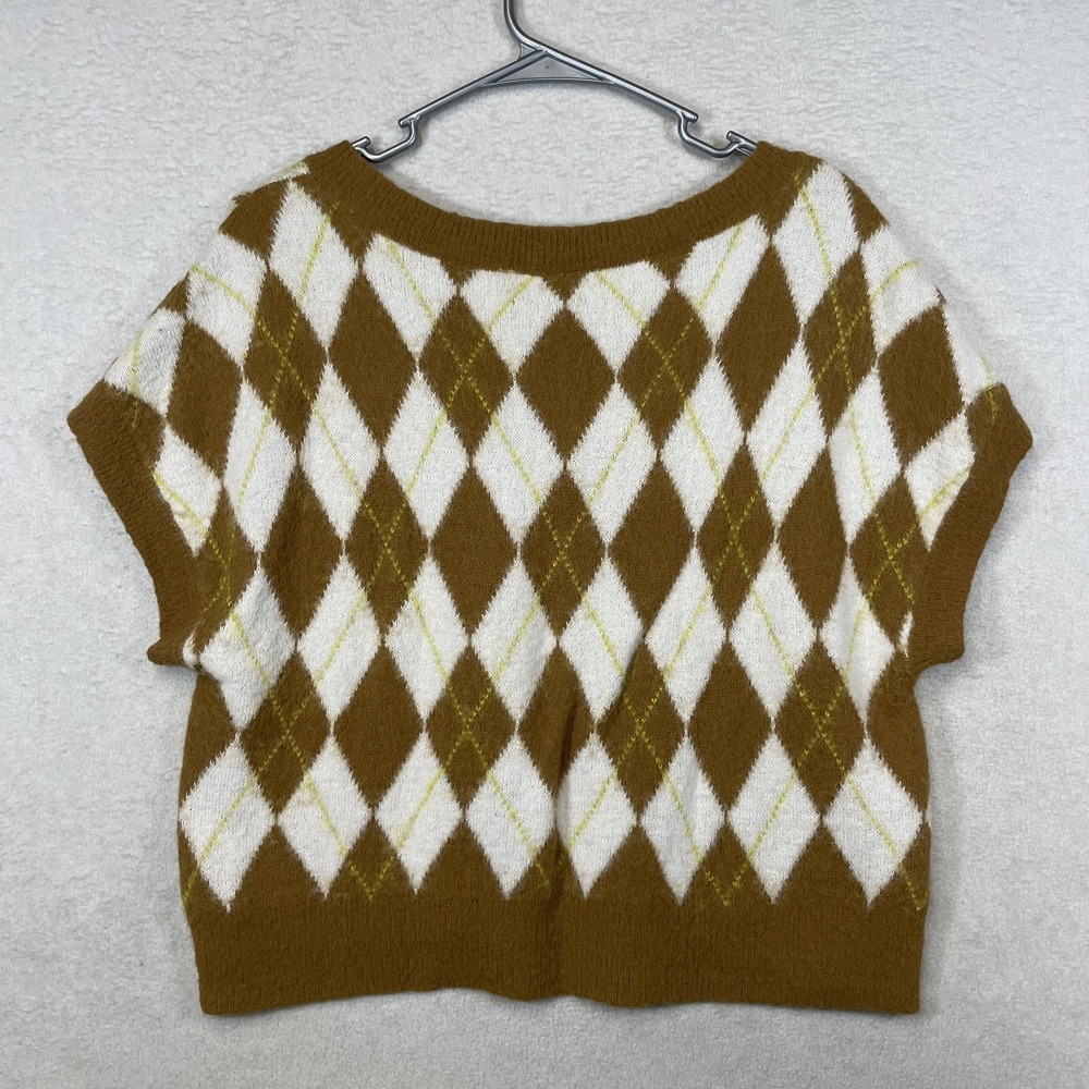 Free People XL Through The Motions Argyle Vest in Tiger Eye Combo Viscose Blend - Picture 5 of 8